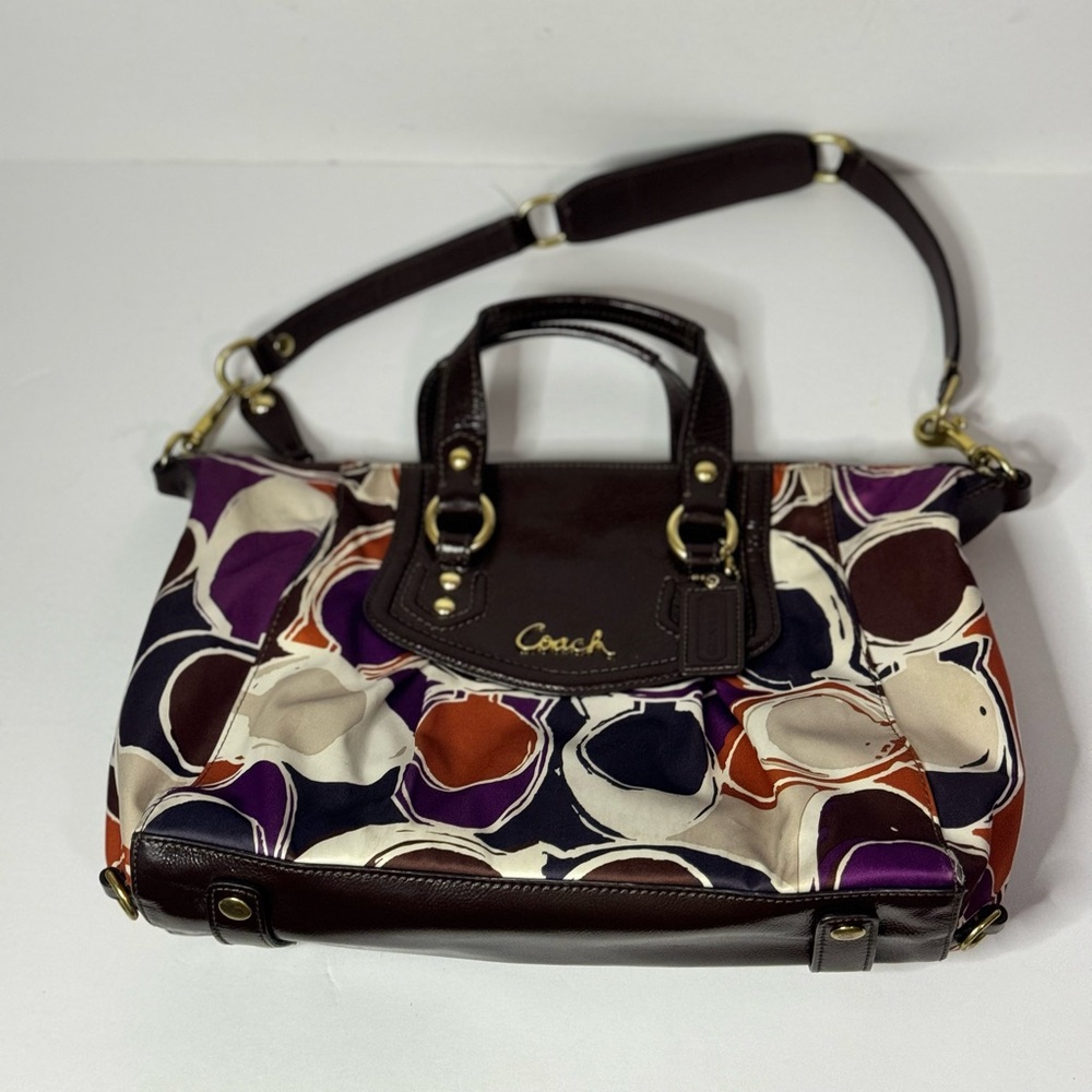 Coach Ashley Scarf Print Satchel with Brown Leather Trim F20034